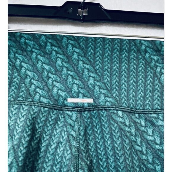Aerie Womens Medium Leggings Green Braided Print Yellow Stripe Stretch Yoga - Picture 5 of 9